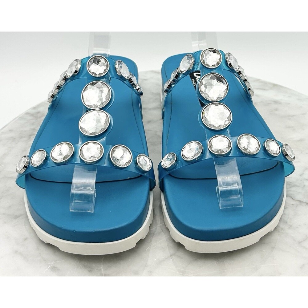 Karl Lagerfeld Belinda Diva Blue Rhinestone Slide Platform Sandals 8M New - Picture 8 of 12